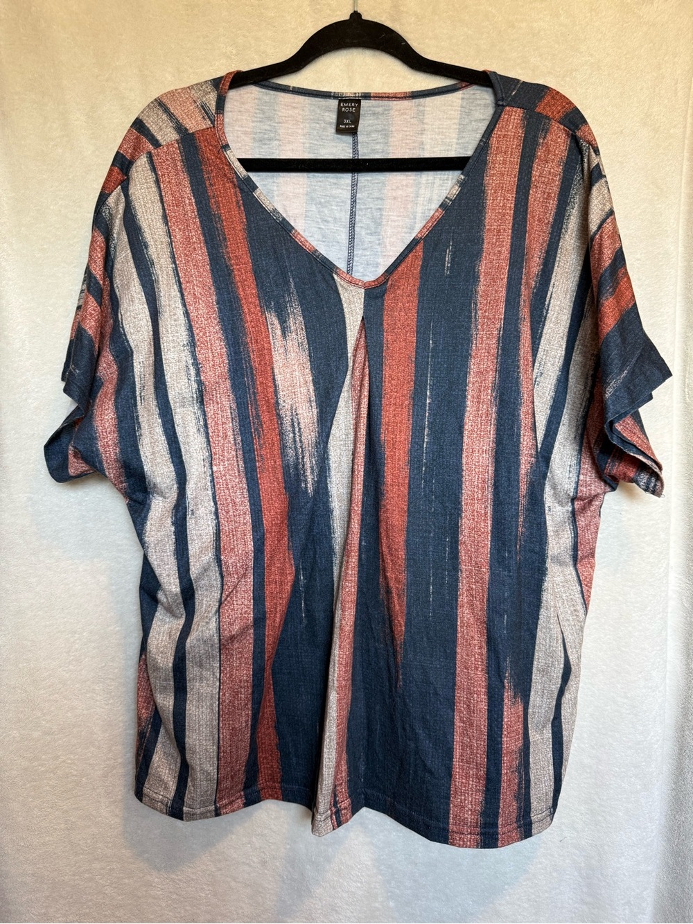 Emory Rose Women’s Top Dolman Sleeve Vertical Striped V-Neck Rust, Navy & Cream